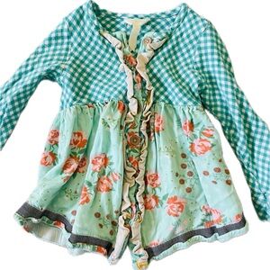 Matilda Jane girls Gingham and Floral Ruffle Button Top